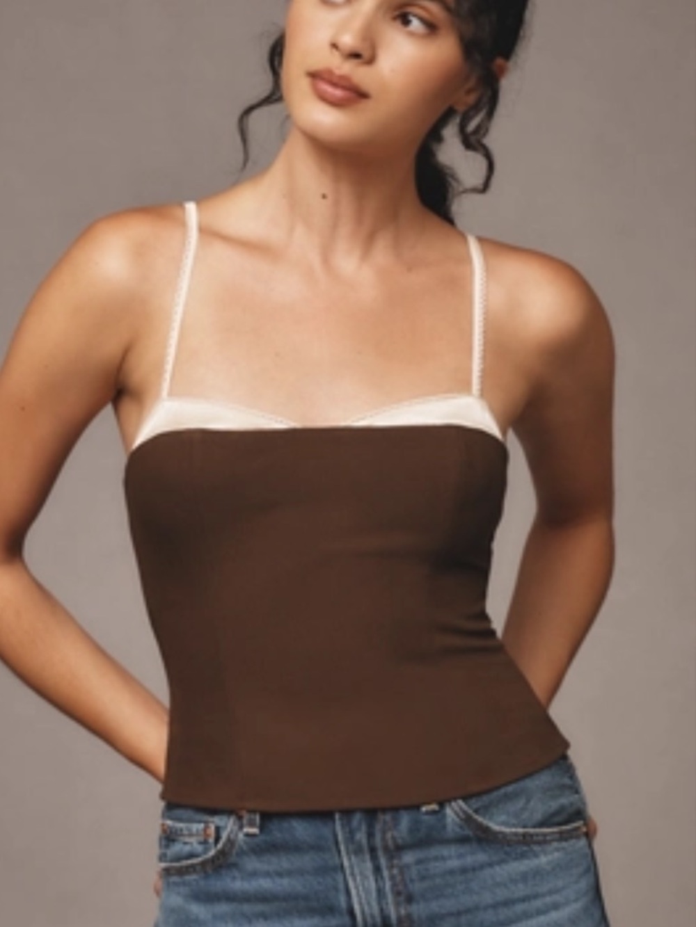NWT Reformation Brown Cami with Cream Satin Trim sz 10